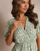 cflo Rochie Verde Mini cu Elastic în Talie și Decolteu Petrecut din Viscoză Littlestar