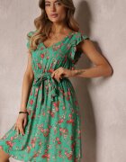 cflo Rochie Verde Mini din Viscoză cu Elastic în Talie Farlock