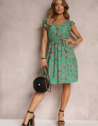 cflo Rochie Verde Mini din Viscoză cu Elastic în Talie Farlock