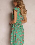 cflo Rochie Verde Mini din Viscoză cu Elastic în Talie Farlock