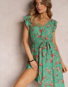 cflo Rochie Verde Mini din Viscoză cu Elastic în Talie Farlock