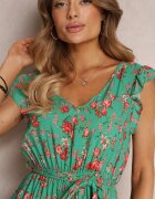 cflo Rochie Verde Mini din Viscoză cu Elastic în Talie Farlock