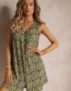 cflo Rochie Verde-Negru Viscoză Tip trapez Cu șnururi pe umeri Tiente