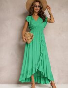 cflo Rochie Verde Petrecută din viscoză Decorată cu volănaș Carnovie