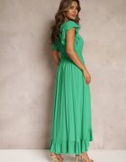 cflo Rochie Verde Petrecută din viscoză Decorată cu volănaș Carnovie