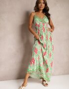 cflo Rochie Verde-Roz din Viscoză cu bretele cu elastic în talie Andadea