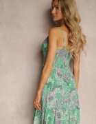 cflo Rochie Verde Vâscoză cu elastic în talie cu bretele decorată cu nasturi Dimiza