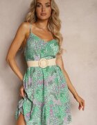 cflo Rochie Verde Vâscoză cu elastic în talie cu bretele decorată cu nasturi Dimiza