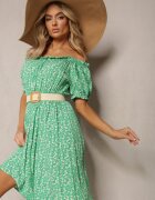 cflo Rochie Verde Viscoză Midi cu Imprimeu Floral cu Decolteu Spaniol Agirala