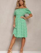 cflo Rochie Verde Viscoză Midi cu Imprimeu Floral cu Decolteu Spaniol Agirala