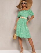 cflo Rochie Verde Viscoză Midi cu Imprimeu Floral cu Decolteu Spaniol Agirala