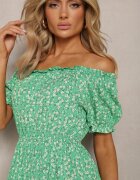 cflo Rochie Verde Viscoză Midi cu Imprimeu Floral cu Decolteu Spaniol Agirala