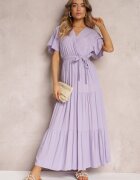 cflo Rochie Violet Cloș cu Volan și Cordon Adotine