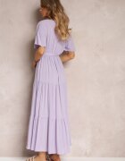 cflo Rochie Violet Cloș cu Volan și Cordon Adotine