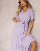 cflo Rochie Violet Cloș cu Volan și Cordon Adotine