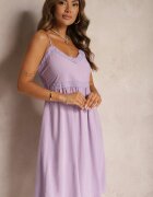 cflo Rochie violet din viscoză cu bretele reglabile cu broderie și lampase Nelmina