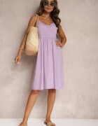 cflo Rochie violet din viscoză cu bretele reglabile cu broderie și lampase Nelmina