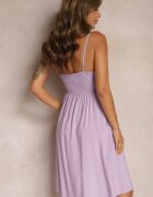 cflo Rochie violet din viscoză cu bretele reglabile cu broderie și lampase Nelmina