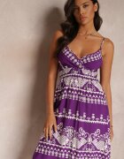 cflo Rochie violet închisă din viscoză cu elastic în talie cu model etno Placenta