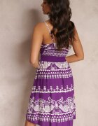 cflo Rochie violet închisă din viscoză cu elastic în talie cu model etno Placenta