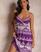 cflo Rochie violet închisă din viscoză cu elastic în talie cu model etno Placenta