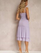 cflo Rochie Violet Înncrețită Midi cu Decolteu Pătrat din Viscoză Lueta