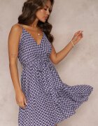 cflo Rochie Violetă de Viscoză cu Volane și Elastic în Talie cu Curea din Material Erafina