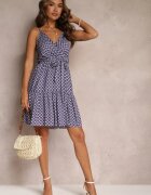 cflo Rochie Violetă de Viscoză cu Volane și Elastic în Talie cu Curea din Material Erafina