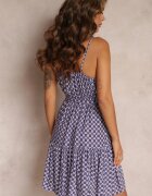 cflo Rochie Violetă de Viscoză cu Volane și Elastic în Talie cu Curea din Material Erafina