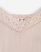 cflo Rochie Viscoză Bej cu Bretele Reglabile cu Broderie și Benzi Decorative Nelmina