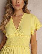 cflo Rochie viscoză galbenă cu decolteu petrecut și elastic în talie Shura