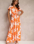 cflo Rochie Viscoză Portocalie Maxi cu Elastic în Talie și Tiv Plisat Martisa