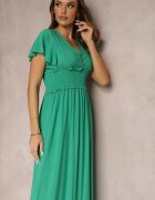 cflo Rochie Viscoză Verde închis cu Decolteu Petrecut și Talie Elastică Shura