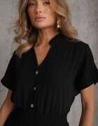 cflo Salopetă Neagră Cambrată din Viscoză Cu nasturi Frisea