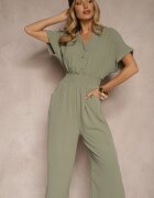 cflo Salopetă Verde din Vâscoză cu decolteu în V închisă cu nasturi Anisora