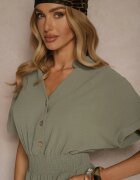 cflo Salopetă Verde din Vâscoză cu decolteu în V închisă cu nasturi Anisora