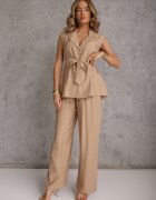 cflo Set Bej de vară Vestă cu curea și nasturi decorativi și Pantaloni largi Sharieth