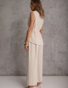 cflo Set bej din Viscoză Pantaloni Wide Leg și Cămașă Fără Mâneci cu Centură Adduin