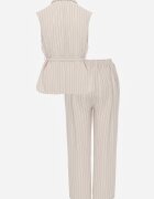 cflo Set bej din Viscoză Pantaloni Wide Leg și Cămașă Fără Mâneci cu Centură Adduin