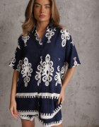 cflo Set Bleumarin cu Model Rustic cu Pantaloni Scurți și Cămașă Tosnea