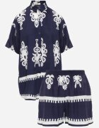 cflo Set Bleumarin cu Model Rustic cu Pantaloni Scurți și Cămașă Tosnea