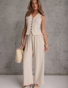 cflo Set de costum din vâscoză de vară în dungi vestă și pantaloni Ampone Bej