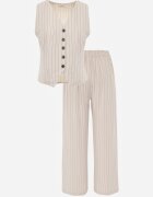 cflo Set de costum din vâscoză de vară în dungi vestă și pantaloni Ampone Bej