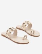 chiara foscari Papuci Flip-Flop Bej Decorați Cu Aplicații Metalice Deviane