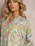 christy Bluză Cămașă Verde cu Model Ornamental Colorat și Nasturi la Decolteu Adelra