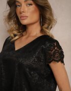 christy Bluză Casual Neagră cu Dantelă și Mânecă Scurtă Garista