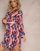 christy Cămașă lungă bleumarin și roz cu nasturi cu modele geometrice Lakiria