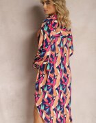 christy Cămașă lungă bleumarin și roz cu nasturi cu modele geometrice Lakiria