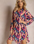 christy Cămașă lungă bleumarin și roz cu nasturi cu modele geometrice Lakiria