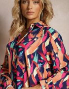christy Cămașă lungă bleumarin și roz cu nasturi cu modele geometrice Lakiria